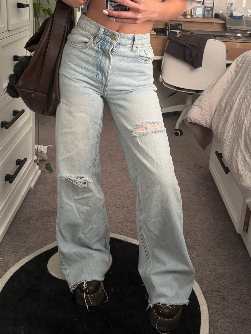 PacSun Light Blue High-Rise Wide Leg Distressed Jeans